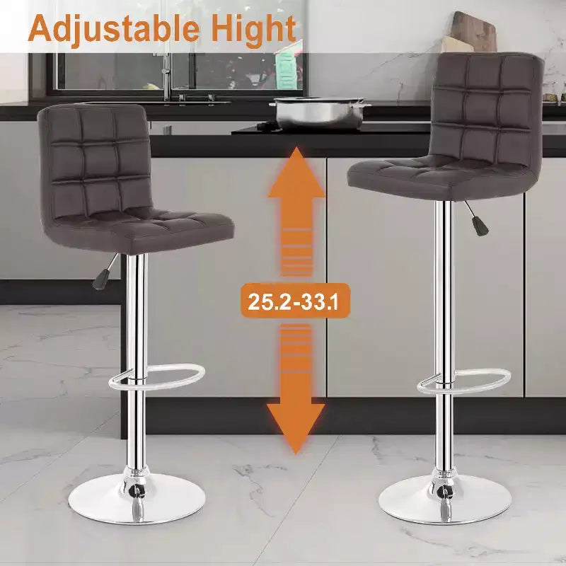 FDW Lot de 2 tabourets de bar réglables en hauteur, pivotants, avec assise en cuir PU et cadre en métal chromé