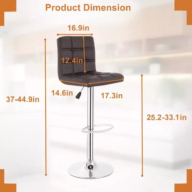 FDW Lot de 2 tabourets de bar réglables en hauteur, pivotants, avec assise en cuir PU et cadre en métal chromé