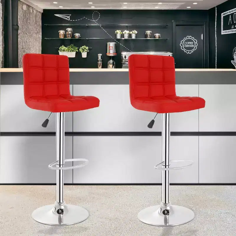 FDW Lot de 2 tabourets de bar réglables en hauteur, pivotants, avec assise en cuir PU et cadre en métal chromé