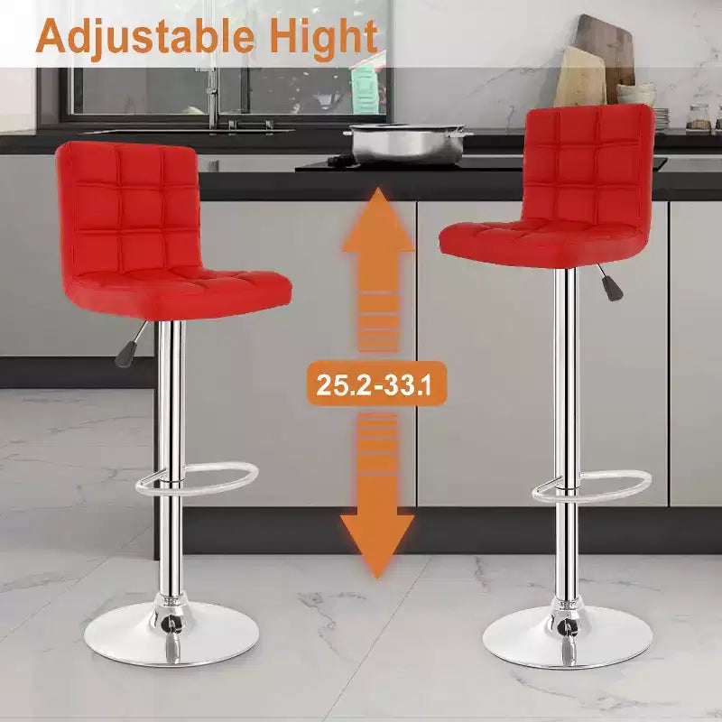 FDW Lot de 2 tabourets de bar réglables en hauteur, pivotants, avec assise en cuir PU et cadre en métal chromé