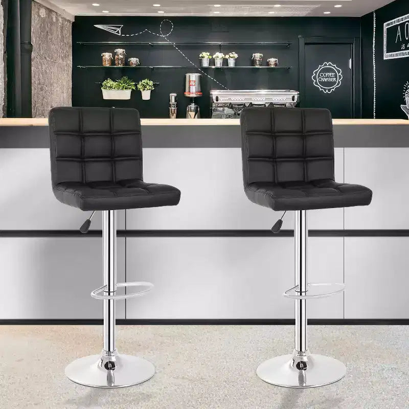 FDW Lot de 2 tabourets de bar réglables en hauteur, pivotants, avec assise en cuir PU et cadre en métal chromé
