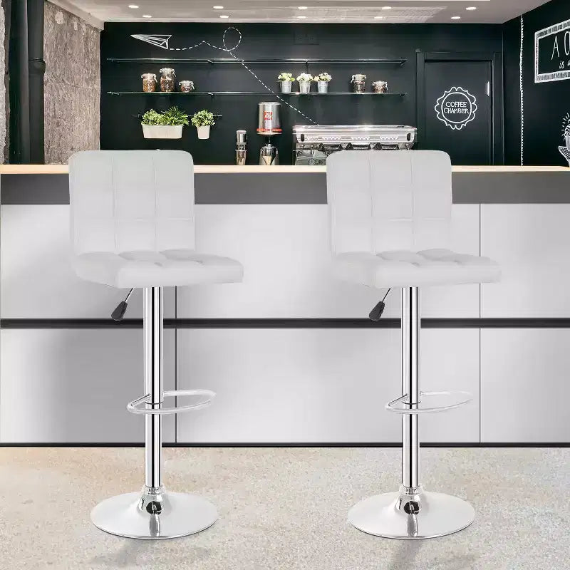 FDW Lot de 2 tabourets de bar réglables en hauteur, pivotants, avec assise en cuir PU et cadre en métal chromé