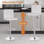 FDW Lot de 2 tabourets de bar réglables en hauteur, pivotants, avec assise en cuir PU et cadre en métal chromé