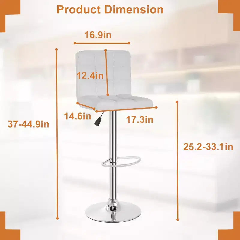 FDW Lot de 2 tabourets de bar réglables en hauteur, pivotants, avec assise en cuir PU et cadre en métal chromé