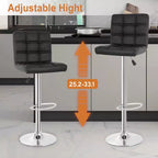 FDW Lot de 2 tabourets de bar réglables en hauteur, pivotants, avec assise en cuir PU et cadre en métal chromé