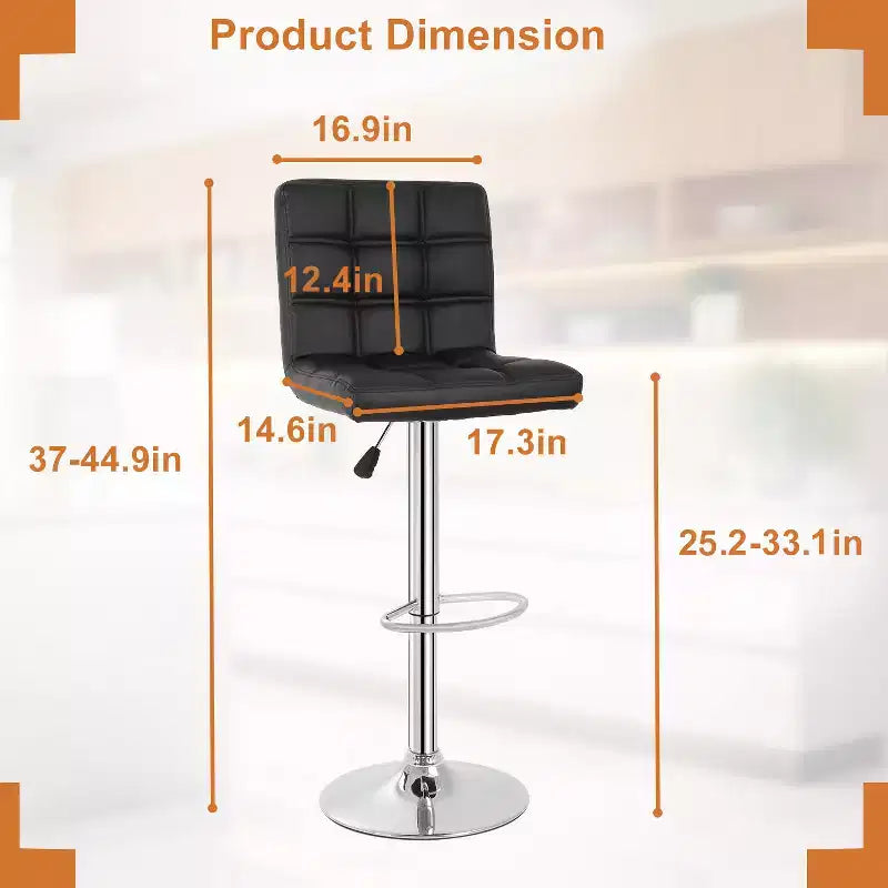 FDW Lot de 2 tabourets de bar réglables en hauteur, pivotants, avec assise en cuir PU et cadre en métal chromé