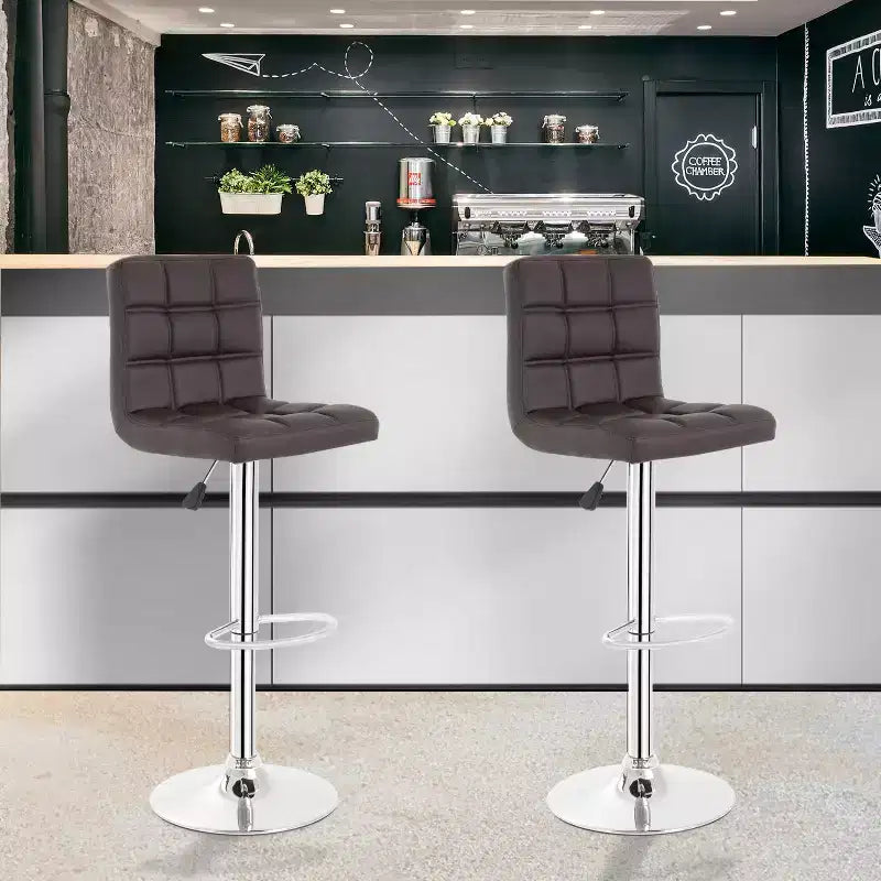 FDW Lot de 2 tabourets de bar réglables en hauteur, pivotants, avec assise en cuir PU et cadre en métal chromé