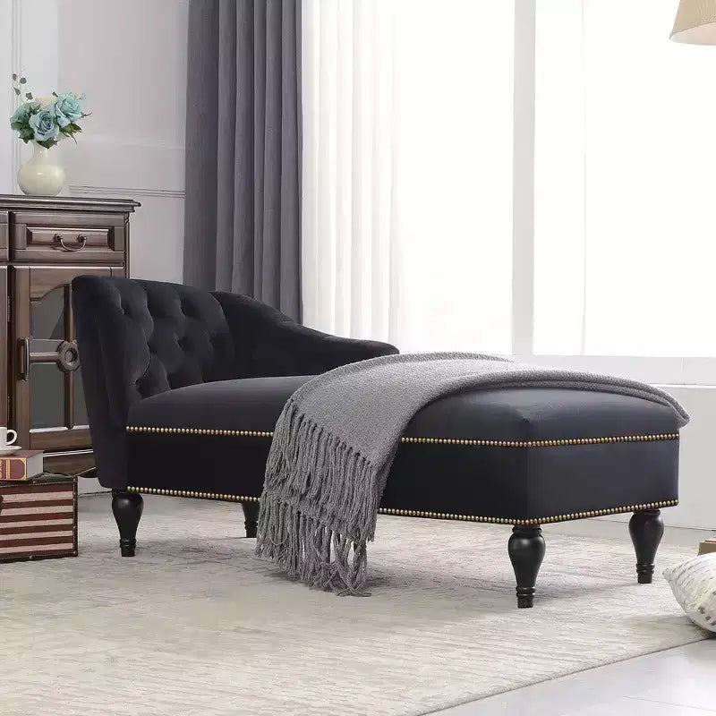 Whisen Canapé de salon en velours 58'', chaise longue à droite, canapé de salon convertible avec garniture cloutée et pieds solides