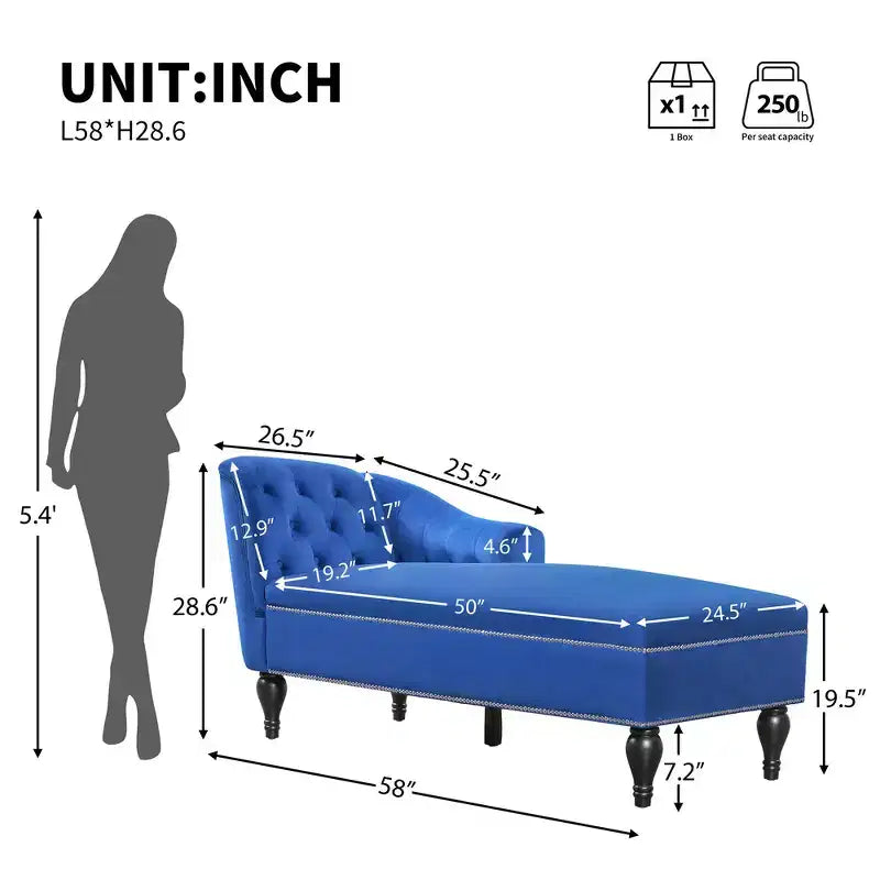 Whisen Canapé de salon en velours 58'', chaise longue à droite, canapé de salon convertible avec garniture cloutée et pieds solides