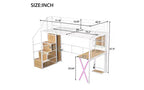 Lit mezzanine en métal Whisen 94''L x 40.9''W avec poste de travail intégré, armoire, escalier de rangement et LED, sécurité garantie