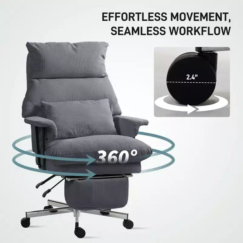 Fauteuil de bureau HOMCOM grand format, rembourré, avec dossier haut, support lombaire, repose-pieds, roulettes pivotantes, fauteuil d'ordinateur inclinable
