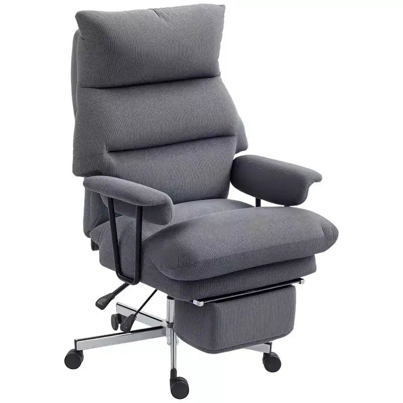 Fauteuil de bureau HOMCOM grand format, rembourré, avec dossier haut, support lombaire, repose-pieds, roulettes pivotantes, fauteuil d'ordinateur inclinable