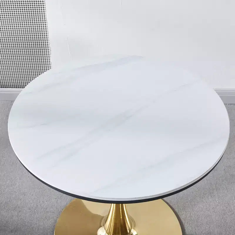 MAYEERTY Table Basse 80 cm Doré et Blanc Table Tulipe Table de Salon Pied Central Style Mid-Century