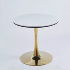 MAYEERTY Table Basse 80 cm Doré et Blanc Table Tulipe Table de Salon Pied Central Style Mid-Century