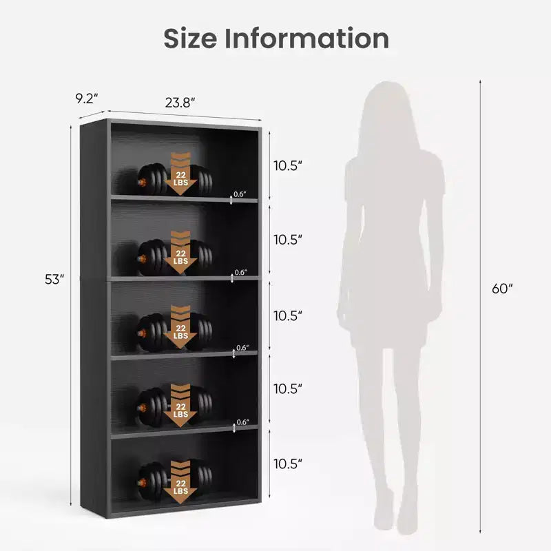 FIRNEWST Étagère Industrielle à 5 Niveaux, Bibliothèque Ouverte de 135 cm de Haut sur Pied pour un Rangement Ample - Conception Robuste et Rustique