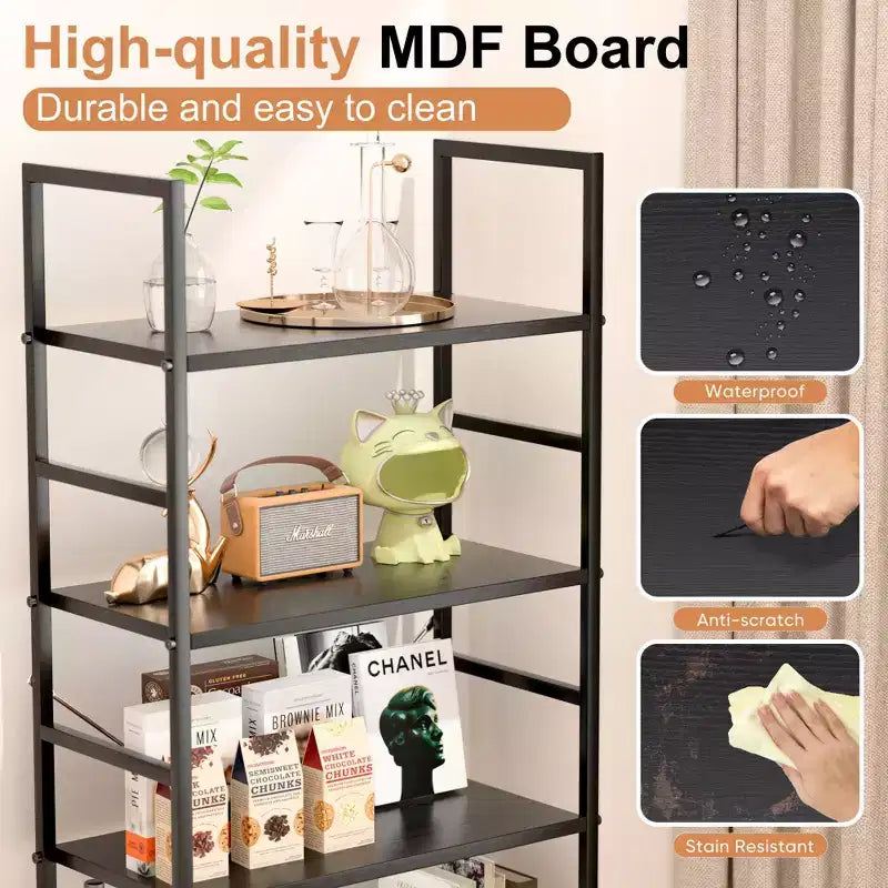 FIRNEWST Étagère Industrielle à 5 Niveaux, Bibliothèque Ouverte de 135 cm de Haut sur Pied pour un Rangement Ample - Conception Robuste et Rustique
