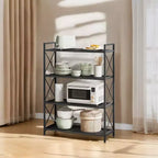 Étagère de rangement en métal à 4 niveaux noir encre LEDREM avec cadres latéraux en X et maille dense, dimensions 32 x 80 x 112,5 cm. Étagère de style industriel idéale