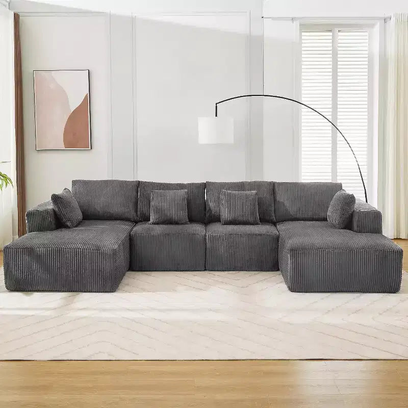 137 Sectional Couch Cloud Modular Modern U-Shaped Sofa with Chaise Lounge, Corduroy Fabric, No Assembly Required