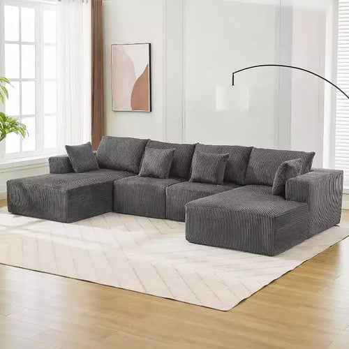 Canapé modulable en U 137 Sectionnel Nuage Moderne avec méridienne, tissu côtelé, aucun assemblage requis