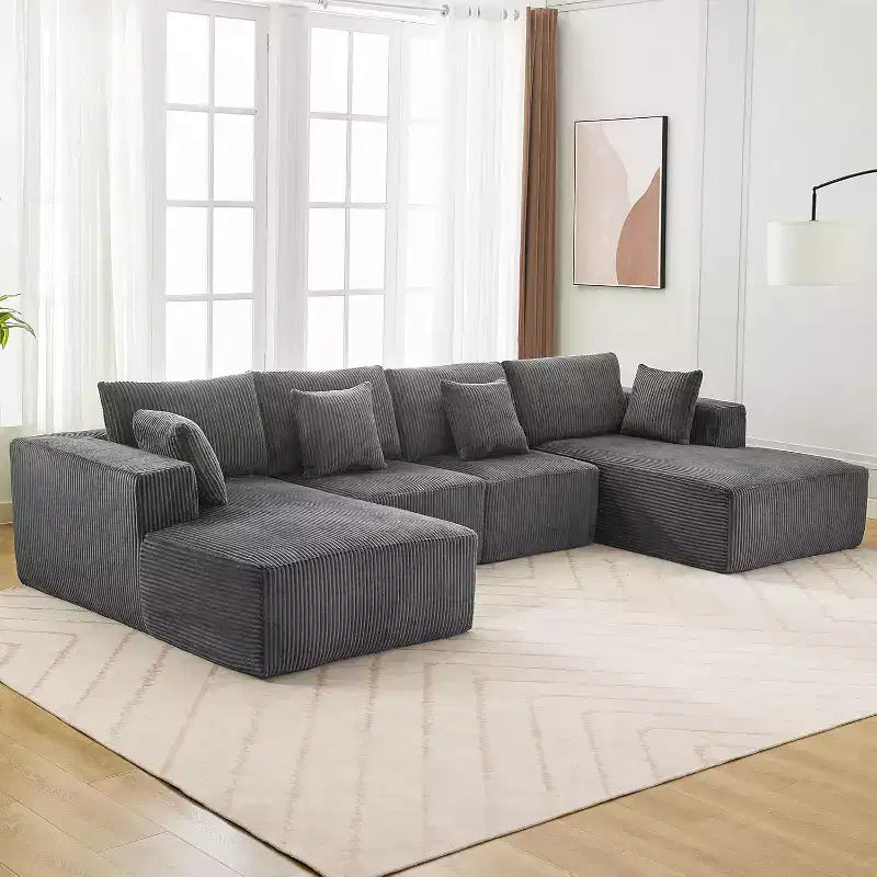 Canapé modulable en U 137 Sectionnel Nuage Moderne avec méridienne, tissu côtelé, aucun assemblage requis