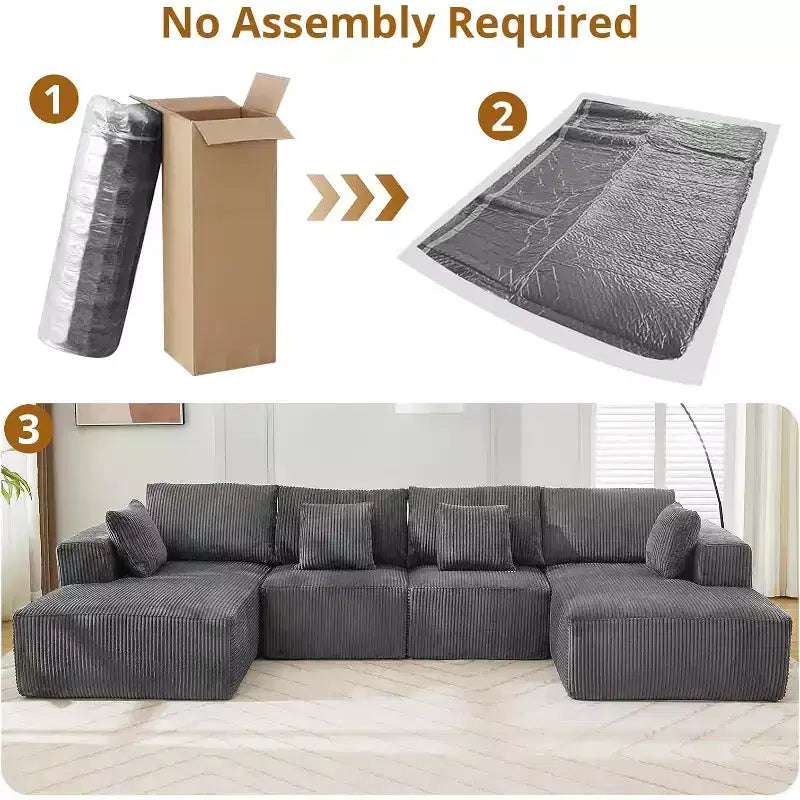 Canapé modulable en U 137 Sectionnel Nuage Moderne avec méridienne, tissu côtelé, aucun assemblage requis