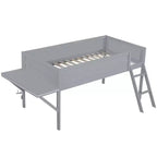 Lit mezzanine gaming double/complet, cadre en bois avec bureau et LED, gris - ModernLuxe
