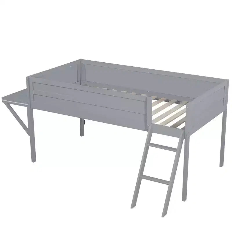 Lit mezzanine gaming double/complet, cadre en bois avec bureau et LED, gris - ModernLuxe