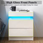 Table de Chevet Hommpa LED Moderne Haute Brillance avec 2 Tiroirs