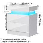Table de Chevet Hommpa LED Moderne Haute Brillance avec 2 Tiroirs