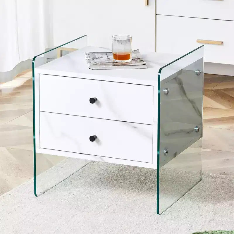 Table de chevet GDFStudio Reg 19 en verre avec tiroir en bois