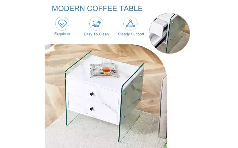 Table de chevet GDFStudio Reg 19 en verre avec tiroir en bois