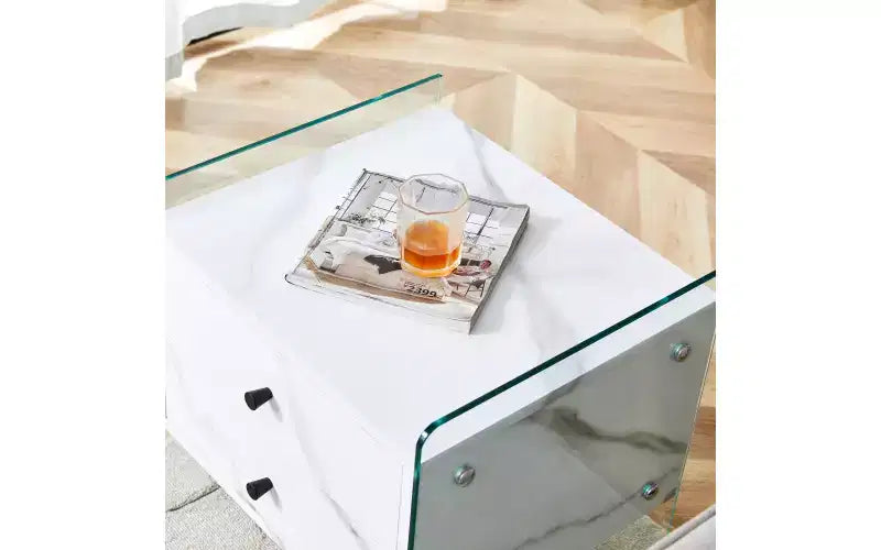 Table de chevet GDFStudio Reg 19 en verre avec tiroir en bois