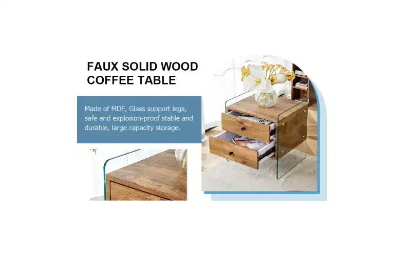 Table de chevet GDFStudio Reg 19 en verre avec tiroir en bois