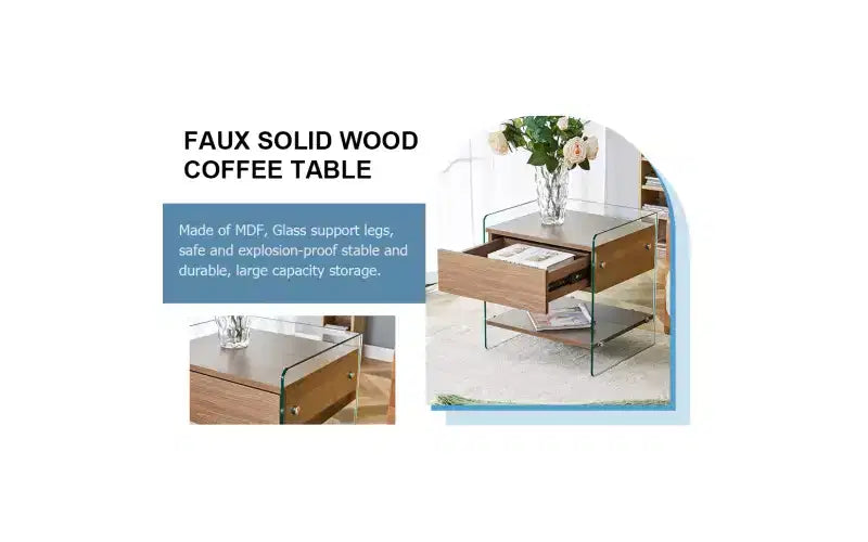 Table de chevet GDFStudio Reg 19 en verre avec tiroir en bois