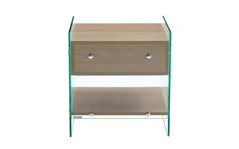 Table de chevet GDFStudio Reg 19 en verre avec tiroir en bois