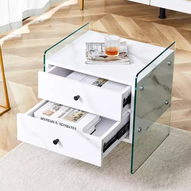 Table de chevet GDFStudio Reg 19 en verre avec tiroir en bois
