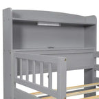 Lit plateforme double Whisen en bois avec lumière DEL intégrée, tête de lit multifonctionnelle, garde-corps et tiroirs