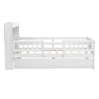Lit plateforme double Whisen en bois avec lumière DEL intégrée, tête de lit multifonctionnelle, garde-corps et tiroirs