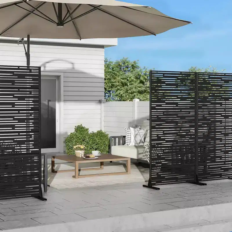 Jardinière rectangulaire en métal noir avec treillis et paravent 72 H35W Dovelina pour terrasse de café, jardin et balcons