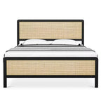 Bed Frame With Rattan Headboard/Footboard, Platform Bed Frame, Mid Century Modern Bed Frame/No Box Spring Needed/Easy Assembly/Noise-Free