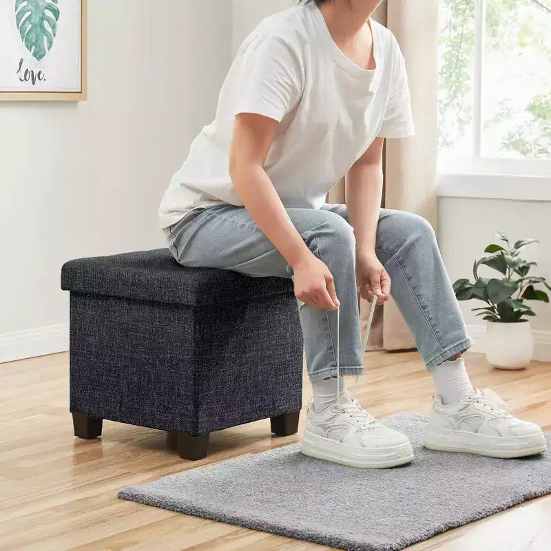 Pouf de rangement carré en lin Ornavo Home de 38 cm avec pieds