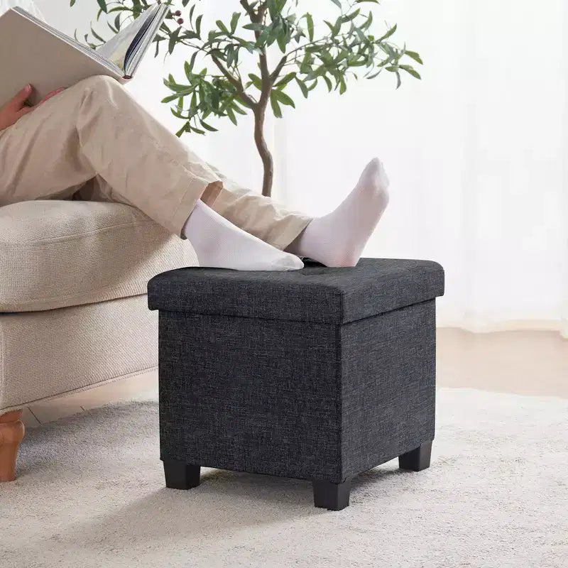 Pouf de rangement carré en lin Ornavo Home de 38 cm avec pieds