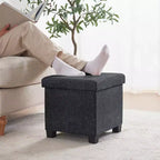Pouf de rangement carré en lin Ornavo Home de 38 cm avec pieds