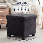 Pouf de rangement carré en lin Ornavo Home de 38 cm avec pieds