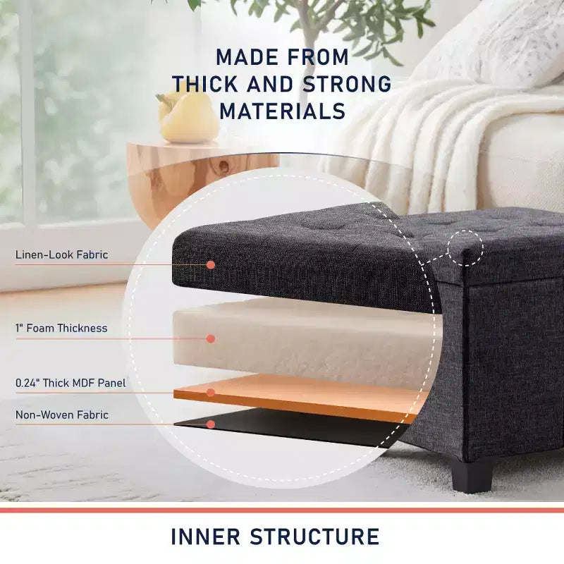Pouf de rangement carré en lin Ornavo Home de 38 cm avec pieds