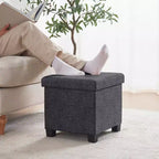 Pouf de rangement carré en lin Ornavo Home de 38 cm avec pieds