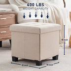 Pouf de rangement carré en lin Ornavo Home de 38 cm avec pieds