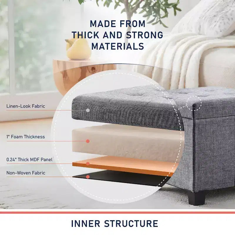 Pouf de rangement carré en lin Ornavo Home de 38 cm avec pieds
