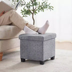 Pouf de rangement carré en lin Ornavo Home de 38 cm avec pieds