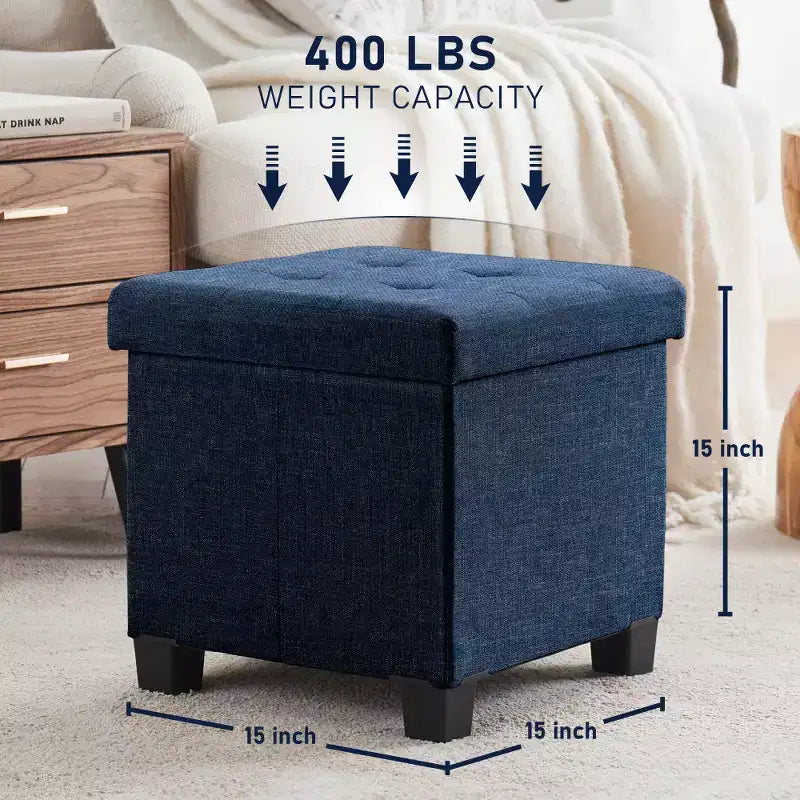 Pouf de rangement carré en lin Ornavo Home de 38 cm avec pieds